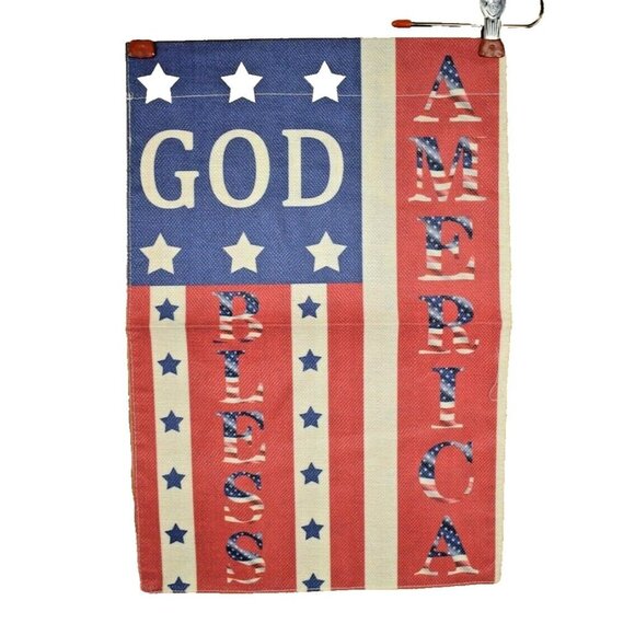 God Bless America 12 x 18 Double Sided Nylon Burlap Garden Flag - Picture 2 of 2